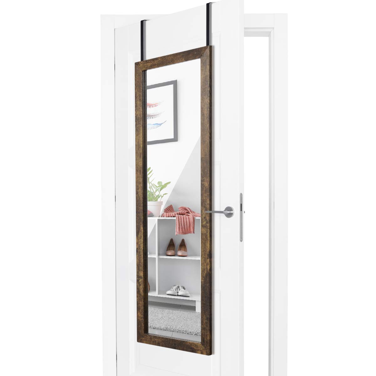 Sunix Wood Full Length Mirror, 48" x 14" Wall Mirror with Wood Frame, Full Length Door Mirror, Hanging Mirror Body Mirror for Bedroom, Rustic Frame Sunix