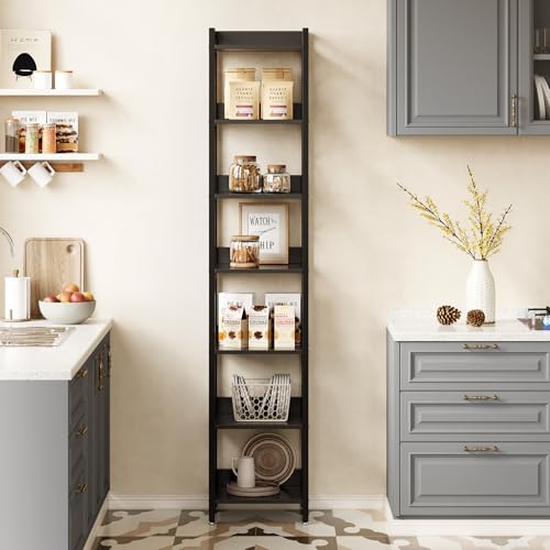 LITTLE TREE Corner Book Shelf, 7-Tier Tall Bookcase, 78" Display Shelves with Sturdy Metal Frame for Living Room, Modern Narrow Standing Bookshelves, Black Office Shelf for Small Spaces, Bedroom LITTLE TREE