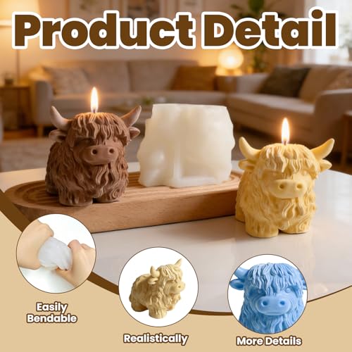 houlishu Cow-Shaped Silicone Molds for 3D Candle Making, Unique Animal Mold, Silicone Food Grade Moulds for Crafts Cake Jelly Gummy Wax Soap Ice Mould for Home Decor