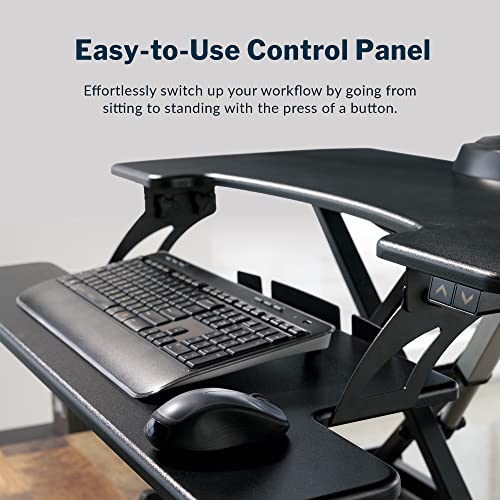 Vari Varidesk Pro Plus 36 Electric Standing Desk Converter – 11 Height Settings + Spring-Loader Lift, 2 Tier Design, Keyboard Tray – Fits Desktops 36” Wide x 26.5" Deep – Fully Assembled (Black) Vari
