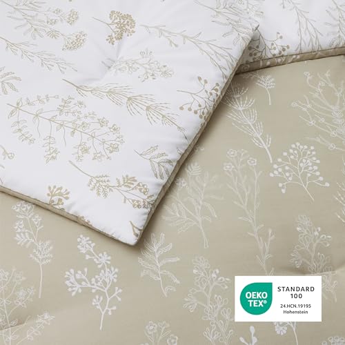 Bedsure King Comforter Set - Linen Bed Set, 3 Pieces Cute Floral Bedding, 1 Soft Reversible Botanical Flowers Comforter and 2 Pillow Shams Bedsure