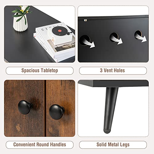 Tangkula Cat Litter Box Enclosure, Cat Washroom W/Divider, Scratching Pad, Metal Leg, Enclosed Cat Box Cabinet Pet House W/Double Doors, Litter Box Furniture Hidden for Large Cat (Rustic Brown) Tangkula