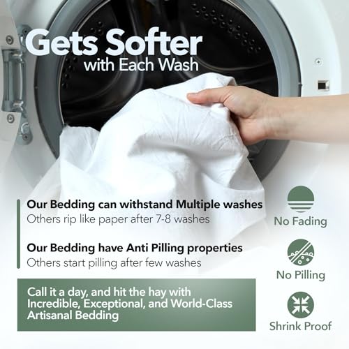 TEXAS LINEN CO. 100% Organic Cotton Sheets Queen Size - 4 PC Organic Cotton Queen Size Percale Weave Sheet Set, Soft, Cooling, Crisp & Breathable, 16" Deep Pocket Hotel Quality Bedding Set - White