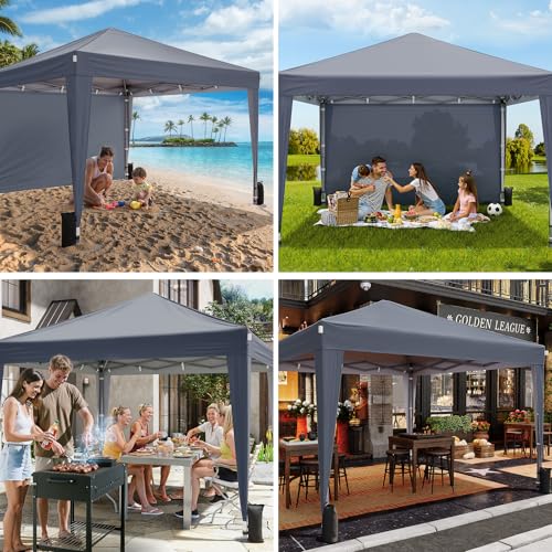 Driftalia 10x10 Pop Up Canopy with Sidewalls, Outdoor Instant Canopy Tent with Carry Bag for Commercial Events, Camping, Backyard Parties - Dark Grey Driftalia
