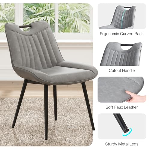 Jocisland 45" Marble Top Round Dining Table and Chairs for 4, Mid Century Modern Dining Room Table Set, Space Saving for Apartment Kitchen (Table + 4 Vertical-Stitching Grey Chairs) Jocisland