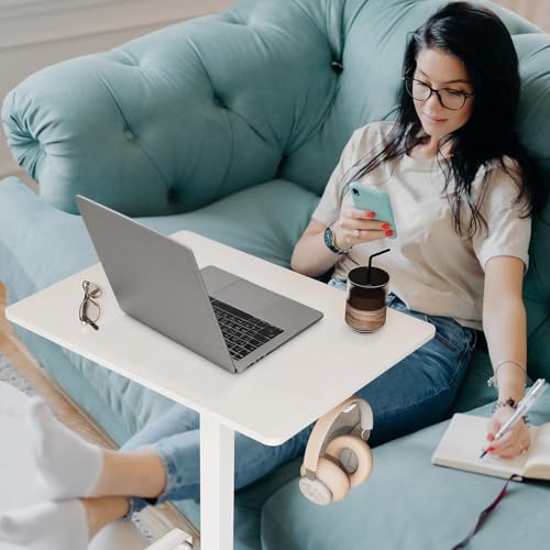 Gamork 18.9 * 25.6 inch Mobile Standing Desk,T Shaped Pneumatic Adjustable Height Stand Up Desk,with Lockable Wheels,Ergonomic Standing Side Table for Home Office Work Computer Workstation White Gamork