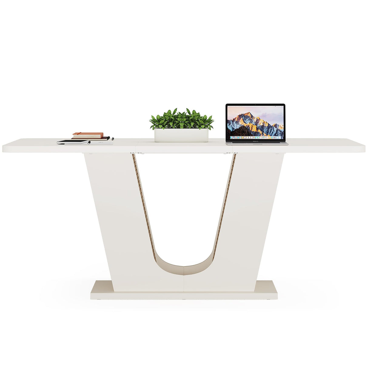 Tribesigns 55-Inch Conference Table, Rectangular Small Meeting Table for 4-6 People, Wood Modern Seminar Table with U-Shaped Base for Office Conference Room, Cream White Tribesigns