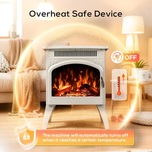 ZAFRO 21" Freestanding Electric Fireplace with Remote, Fireplace Space Heater with Adjustable Flame Color and Brightness, Thermostat/Sleep Mode/Overheat Protection for Bedroom, Living Room(Beige) ZAFRO