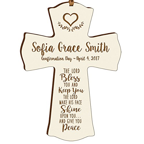 LifeSong Milestones Personalized Baptism 1st Holy Communion Christening Gifts Custom Wall Cross The Lord Bless You and Keep You The Lord Make HIS FACE Shine Upon You (Ivory) LifeSong Milestones