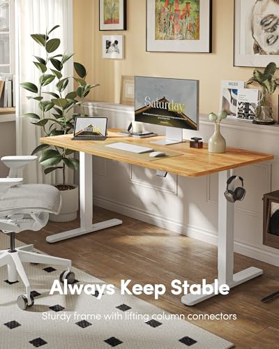 FEZIBO Electric Standing Desk Height Adjustable, 40 x 24 Inches Sit Stand up Desk, Home Office Computer Desk Rising Memory Presets (Light Rustic) FEZIBO