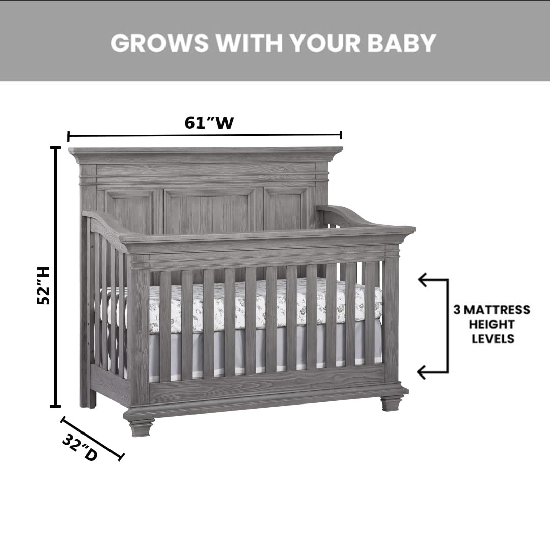 Oxford Baby Westport 4-in-1 Convertible Crib, Dusk Gray, GreenGuard Gold Certified Oxford Baby