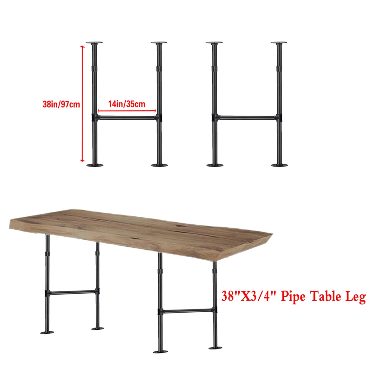 Mdjwjj Industrial Pipe Counter Bar Height Table Leg,Metal Table Legs,Iron Base Legs Coffee Tables, Desks, Nightstand,2Pcs, 38" H × 14" W(Black) Mdjwjj