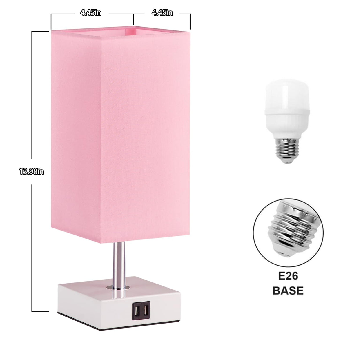 Ambimall Touch Control Table Lamp with 2 USB Charging Ports, 3 Way Touch Lamps Beside Desk, Nightstand Lamp for Bedrooms Living Room, Pink Shade with White Base, LED Bulb Included(Pink) Ambimall
