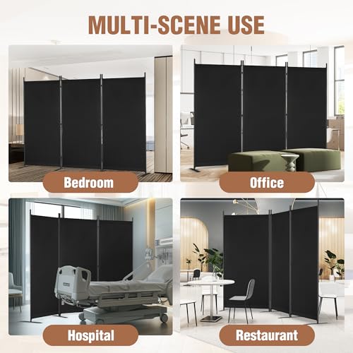Yettsoy Room Divider 6FT Folding Privacy Partition Screen, 103'' W Freestanding Wall Divider for Room Separation, Portable 3 Panel Room Divider Panel Privacy Screen for Dorm Studio Office, Black Yettsoy