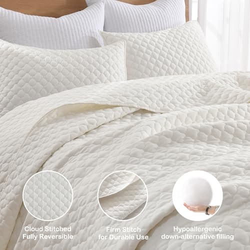 HORIMOTE HOME Cream Quilt Twin Size, Lightweight Quilt for Summer Ultra-Soft Microfiber Modern Style Quilted Clouds Pattern Bedspread Quit Set 2 Pieces (1 Quilt and 1 Pillow Sham) HORIMOTE HOME