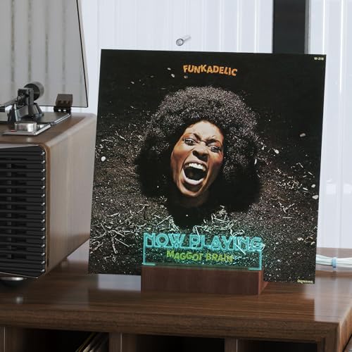 hopeme Light Up Now Playing Vinyl Stand, RGB LED Record Display Holder, Solid Wood Base with Customizable Lighting, Now Playing Vinyl Album Storage for Music Lovers hopeme