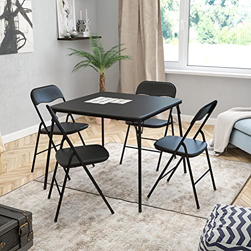 Flash Furniture Madison 5-Piece Folding Card Table and Chairs Set, Portable Event Table and Chairs Set, Black Flash Furniture