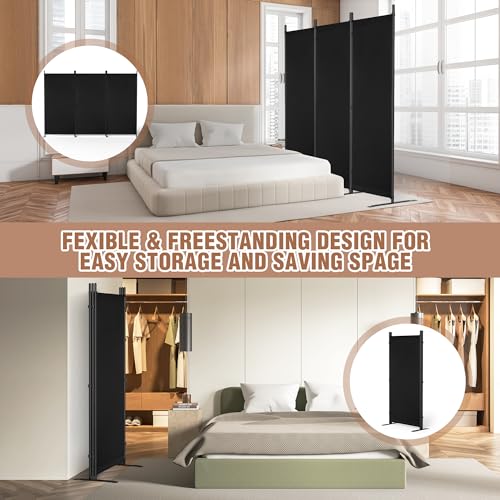 Yettsoy Room Divider 6FT Folding Privacy Partition Screen, 103'' W Freestanding Wall Divider for Room Separation, Portable 3 Panel Room Divider Panel Privacy Screen for Dorm Studio Office, Black Yettsoy