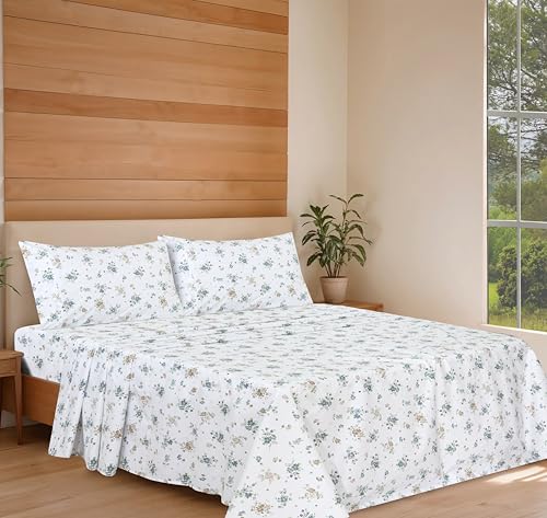 RUVANTI 100% Organic Cotton Sheets Queen Size, Percale Weave, GOTS Certified, 4-Piece Set, Deep Pocket 15", Crisp & Breathable, Soft Durable Bedding, Sábanas Algodón Orgánico – Halcyon RUVANTI