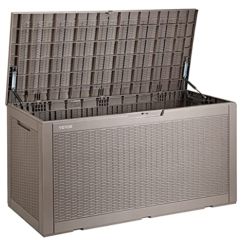 VEVOR Deck Box, 100 Gallon Outdoor Storage Box, 48.0" x 21.5" x 24.5", Waterproof PP Deckbox with Aluminum Alloy Padlock, for Patio Furniture, Pool Toys, Garden Tools, Outdoor Cushions, Gray VEVOR