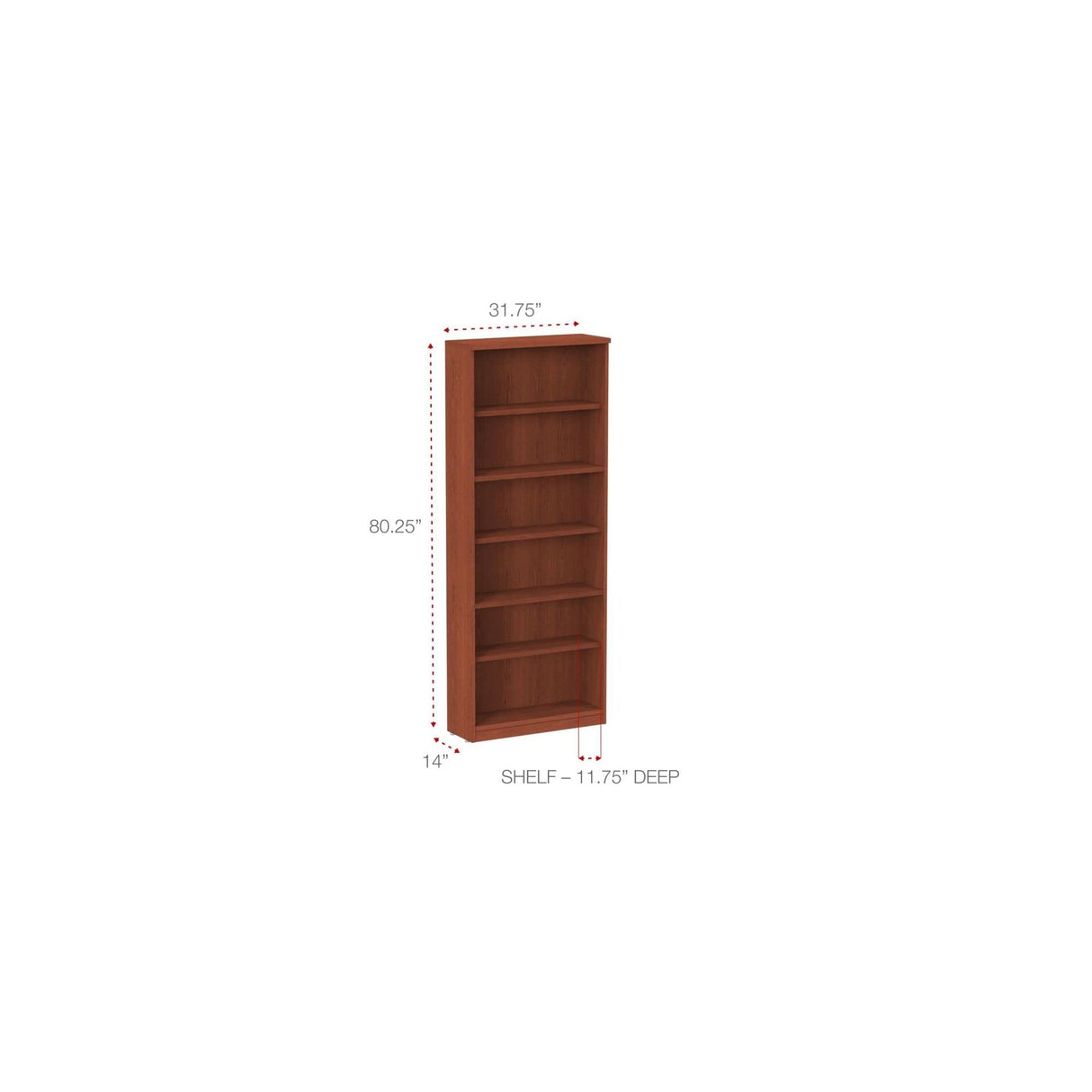 Alera ALE Valencia Series Bookcase, Six-Shelf, 31 3/4w x 14d x 80 3/8h, Med Cherry Alera