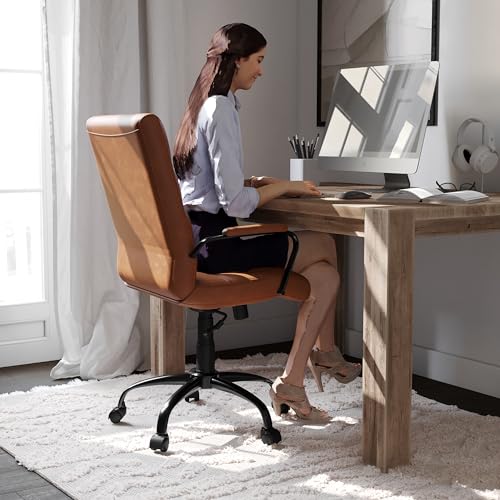 Flash Furniture Whitney Mid-Back Desk Chair - Brown LeatherSoft Executive Swivel Office Chair with Black Frame - Swivel Arm Chair Flash Furniture