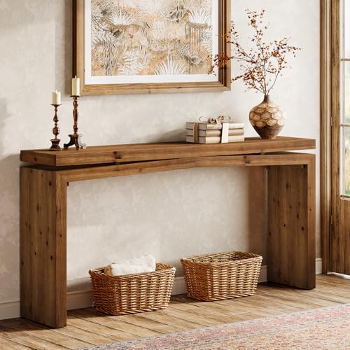 TRIBEWOOD Solid Wood Console Table, 63-Inch Long Farmhouse Sofa Table Behind Couch for Entryway, Living Room, Foyer, Easy Assembly, Brown TRIBEWOOD