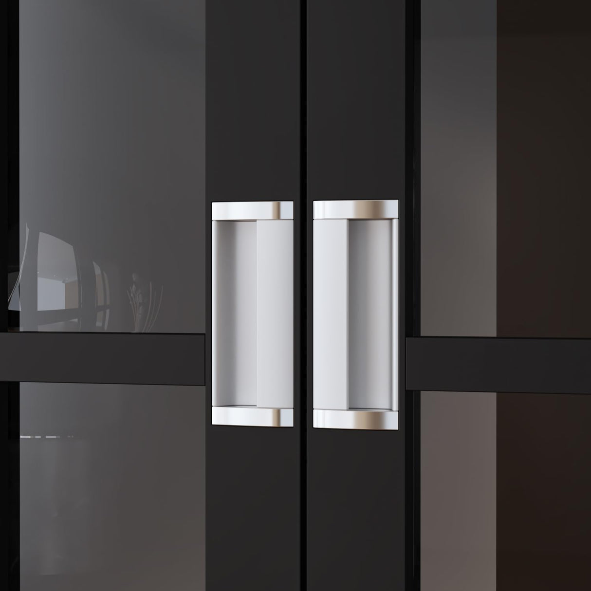 Hitow Black Tall Bookshelf with Glass Doors – 5-Tier Adjustable Wooden Display Cabinet for Home Office and Living Room Hitow