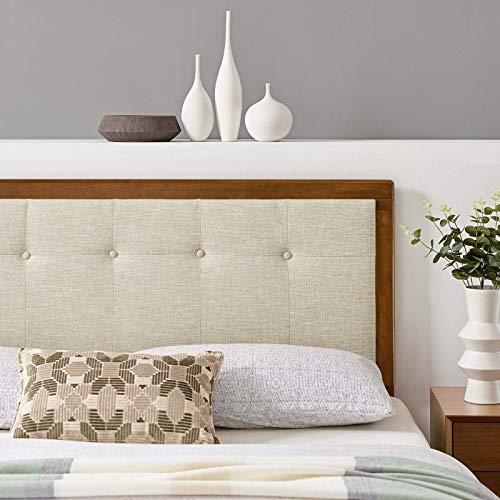 Modway Draper Tufted Full Fabric and Wood Headboard in Walnut Beige Modway