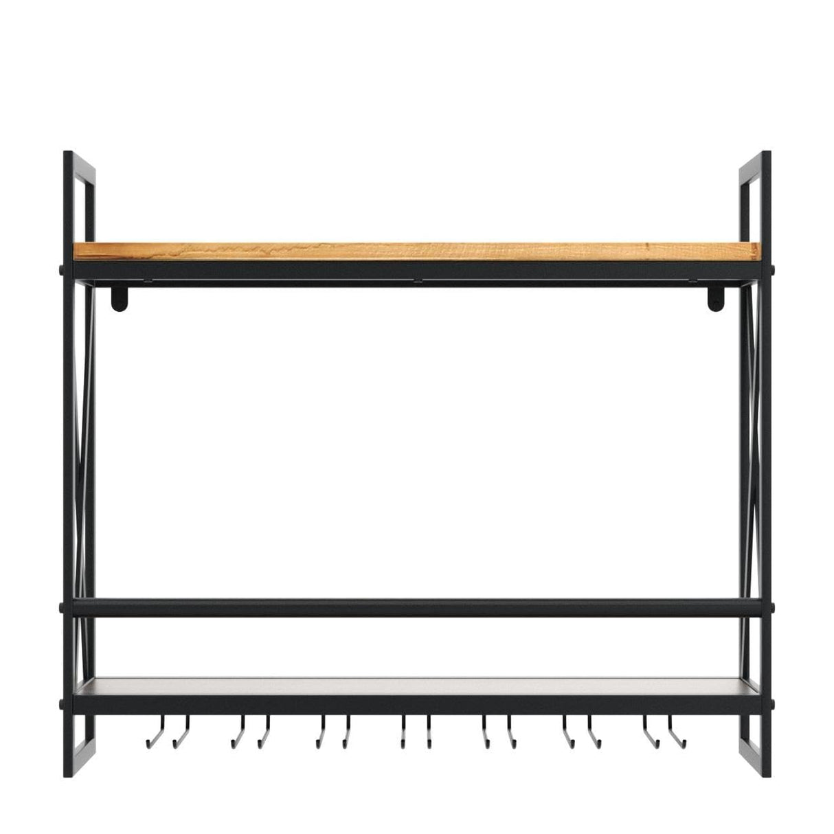 MBQQ Rustic Wall Mounted Wine Racks with 6 Stem Glass Holder,23.6in Industrial Metal Hanging Wine Rack,2-Tiers Wood Shelf Floating Shelves,Home Room Living Room Kitchen Decor Display Rack MBQQ