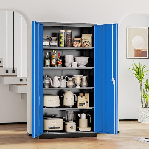 INTERGREAT Metal Storage Cabinets 72” Black Blue Garage Steel Storage Cabinet with Doors and Shelves, Steel File Cabinet for Home Office, Basement, Warehouse, Classroom(Anti Tipping) INTERGREAT