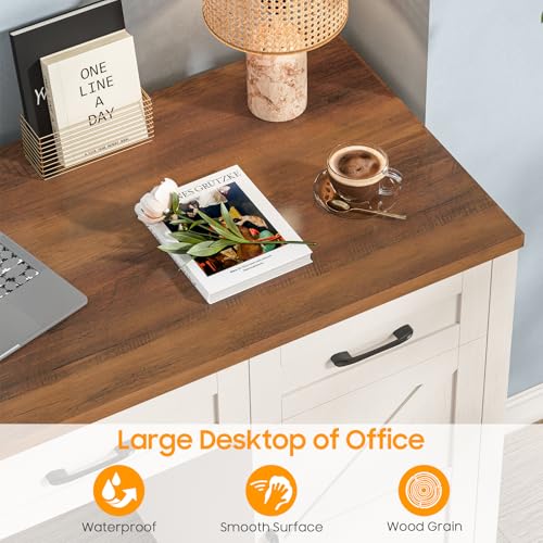 Vabches Farmhouse 55" Executive Desk,Computer Desk with 3 Drawers and Storage Cabinet,Home Office Desk for Work and Study Vabches