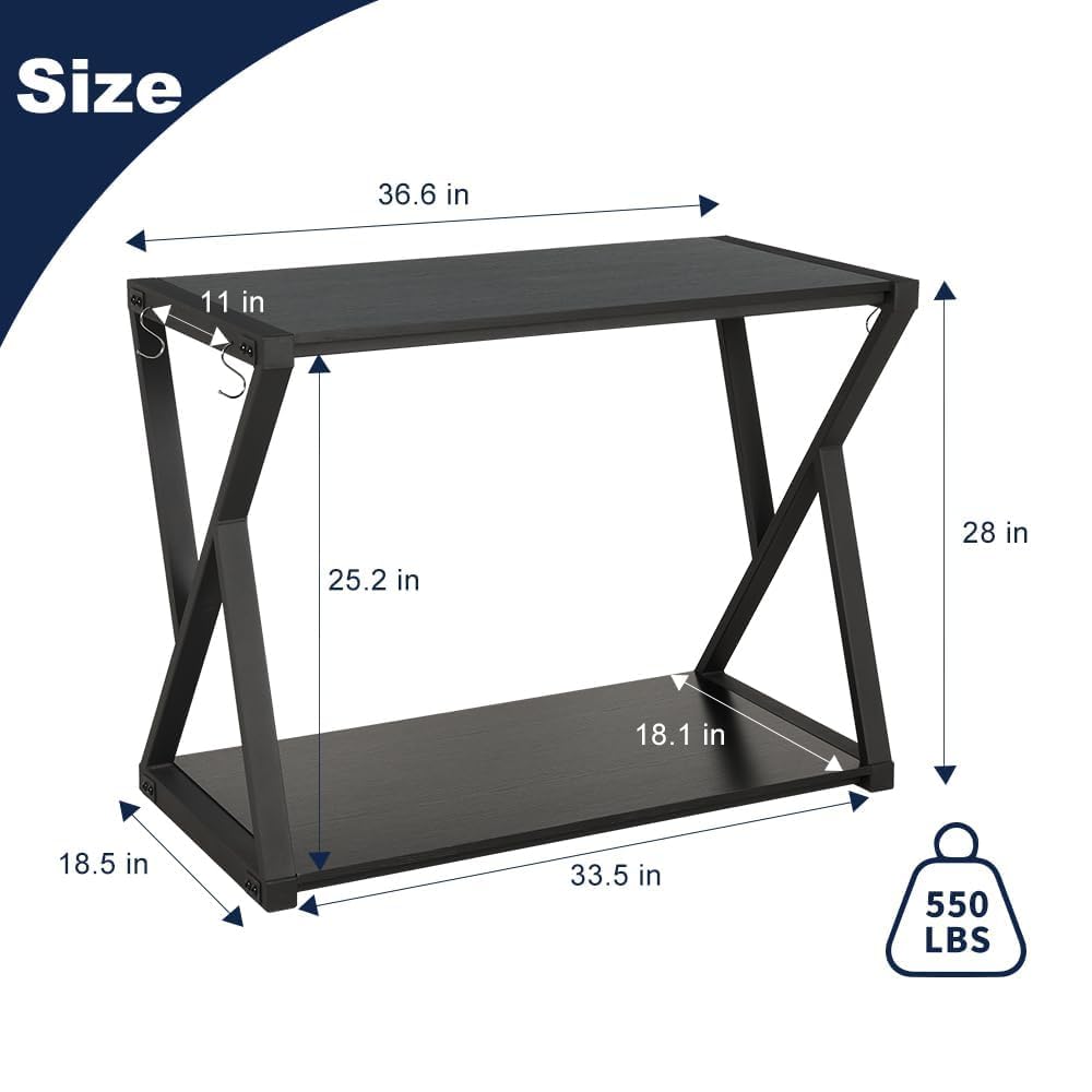 SMONTER Fish Tank Stand 40 Gallon Aquarium Stand, Metal Heavy Duty 20 Gallon Turtle Tank Shelf, Reptile Tank Stand with Hooks, L36.6*W18.5*H28, Black Oak Grain (Stand Only) SMONTER
