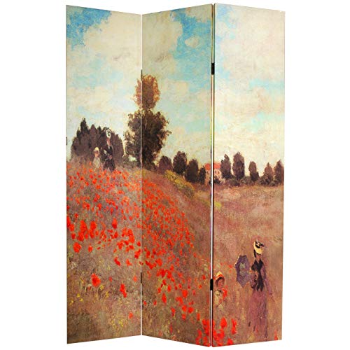Red Lantern 6 ft. Tall Double Sided Works of Monet Canvas Room Divider 3 Panel Freestanding Folding Privacy Screen Partition and Separator for Modern and Contemporary Bedroom Home Office Studio Dorm Red Lantern