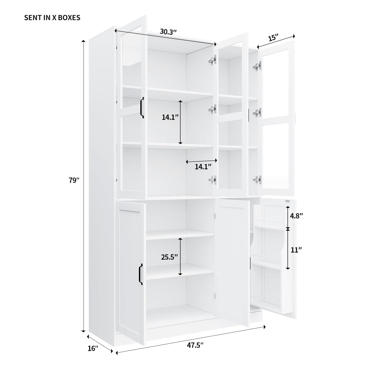 VOWNER 78.7'' Tall Large Bookcase with Glass Doors, Bookshelves Storage Cabinet with Door Shelves, Freestanding Display Organizer for Living Room, Home Office, White VOWNER