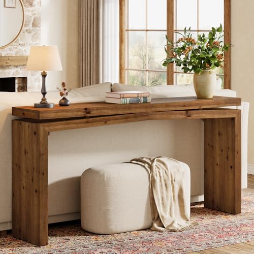TRIBEWOOD Solid Wood Console Table, 63-Inch Long Farmhouse Sofa Table Behind Couch for Entryway, Living Room, Foyer, Easy Assembly, Brown TRIBEWOOD