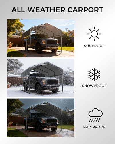Mars Explo 10x15FT Heavy Duty Metal Carport with Galvanized Steel Roof - All-Weather Car Shelter for Cars, Trucks, Boats, Reinforced Frame, Enhanced Base, Metal Car Port Garage Mars Explo