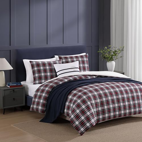 Tommy Hilfiger - Duvet Set, Luxuriously Soft Yarn-Dyed Cotton Bedding with Matching Sham, Plaid Design (Essential Tartan Red, Twin) Tommy Hilfiger