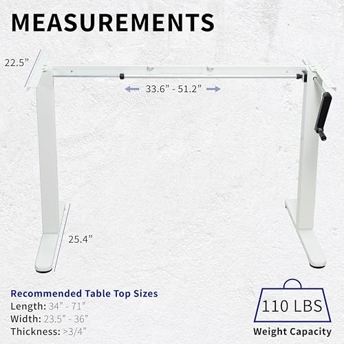VIVO Compact Hand Crank Stand Up Desk Frame for 37 to 77 inch Table Tops, Ergonomic Standing Height Adjustable Base with Foldable Handle, White, DESK-M051MW VIVO
