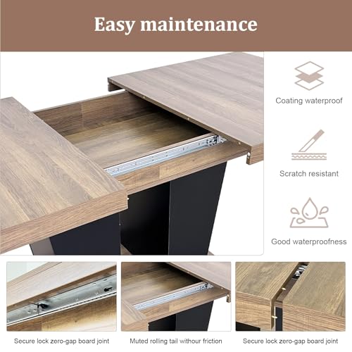 Aimerive Modern Extendable Dining Table Set for 6-10 People 78" Large Rectangle Dining Table for Dining Room with Black Double Sturdy Pedestal Base,Black Aimerive