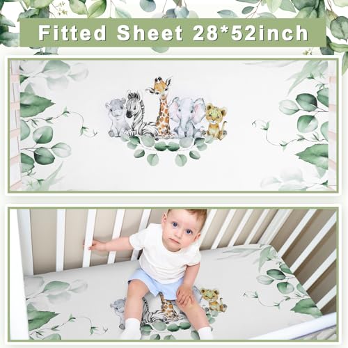 HunnmingRe Baby Safari Animals Crib Bedding Set 3 Pcs Crib Set Baby Blanket, Fitted Sheet, Pillowcase Soft Flannel Nursery Bedding for Standard Infant Bed and Toddler Mattress Newborns Gifts HunnmingRe
