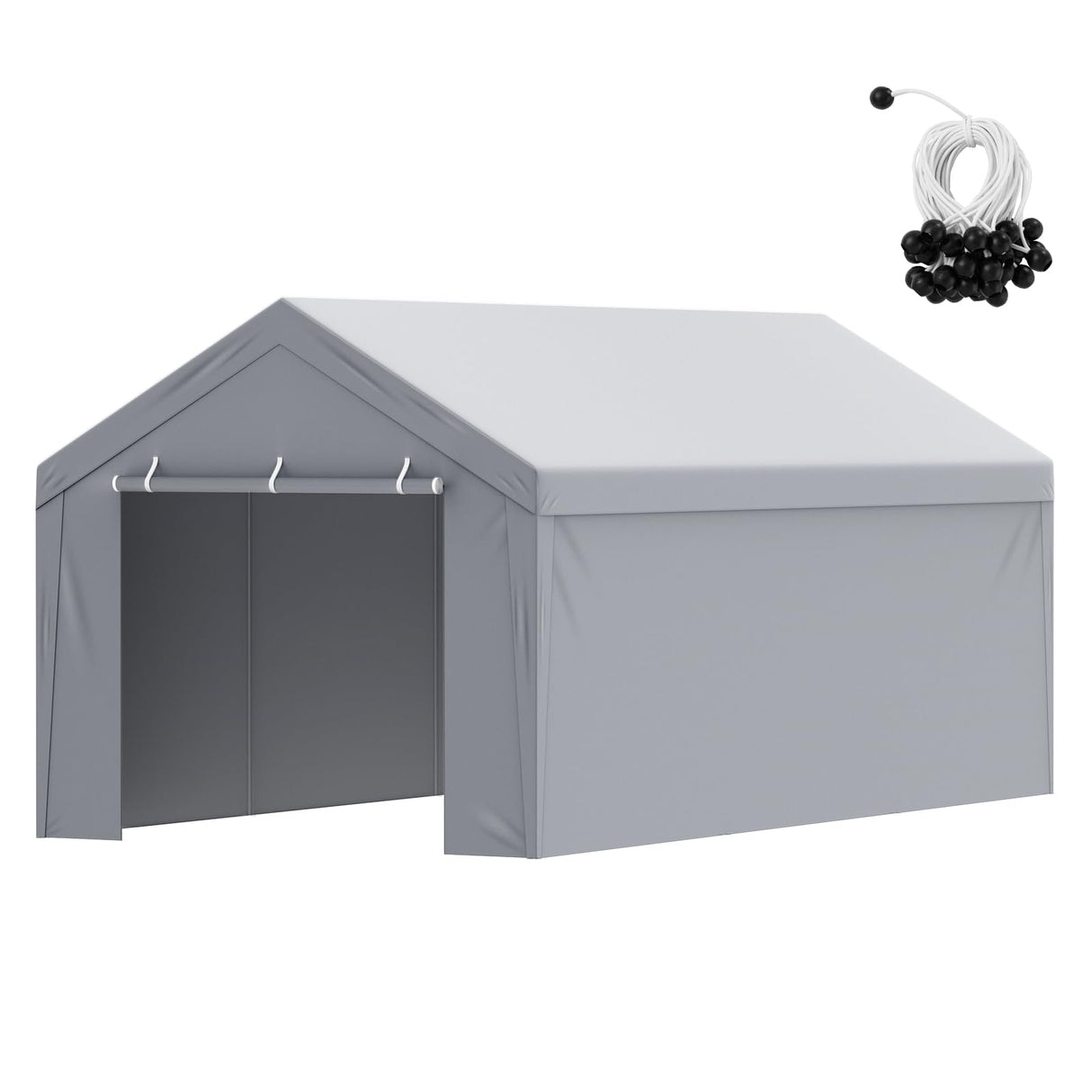 VEVOR Carport Replacement Canopy Cover Top + Side Wall 10 x 20 ft, Garage Tent Shelter Tarp Heavy-Duty Waterproof & UV Protected, Easy Installation with Ball Bungees,Grey (Frame Not Included) VEVOR