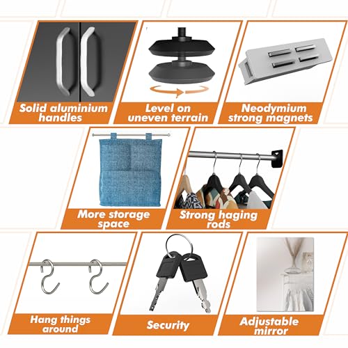 METALTIGER Metal Wardrobe Cabinet - Metal Storage Locker with Locking Doors | Armoire Wardrobe Closet with Doors (Natural Wood Imitation) METALTIGER