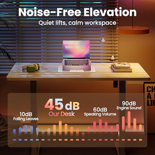 HUANUO 63 x 28 inch Electric Standing Desk Adjustable Height, 4 Memory Height Settings, Sit Stand Up Desk for Home Office & Computer Workstation, Light Walnut HUANUO