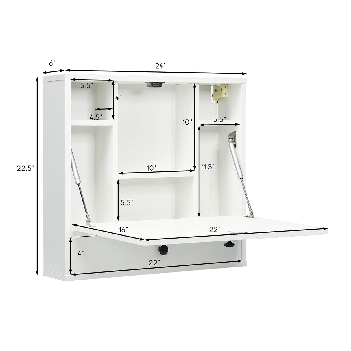 IFANNY Wall Mounted Desk, Wall Computer Desk w/Storage Drawer & Shelves, Compact Floating Desk for Wall, Space Saving Wall Desk Fold Down, Wall Desks for Small Spaces (White) IFANNY