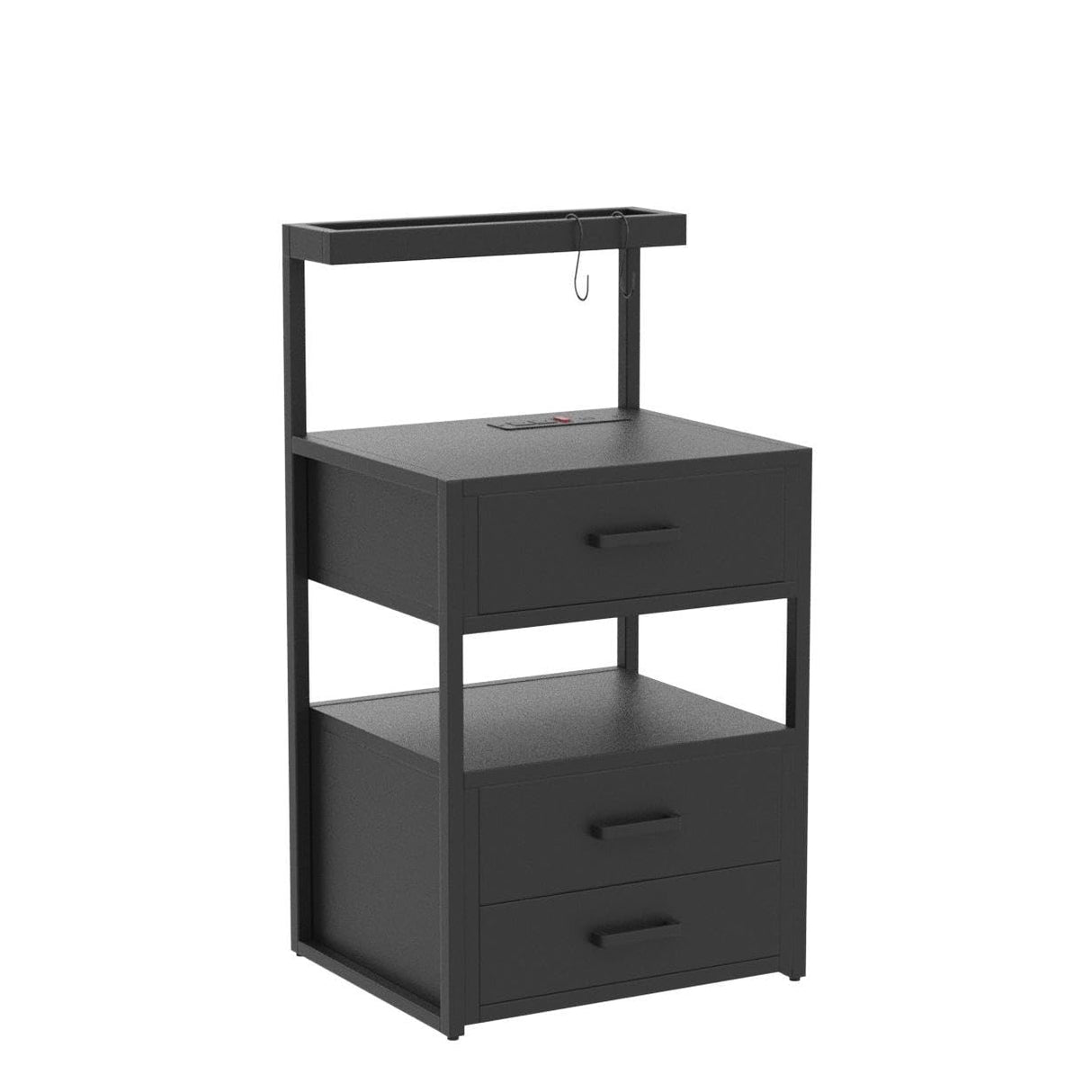 AOGLLATI Nightstand Set of 2 with Charging Station and LED Lights, Bedside Table with 3 Drawers and Open Storage Shelves, 2 USB Ports and 2 AC Outlets, LED Night Stand for Bedroom, 2 Pack, Black AOGLLATI