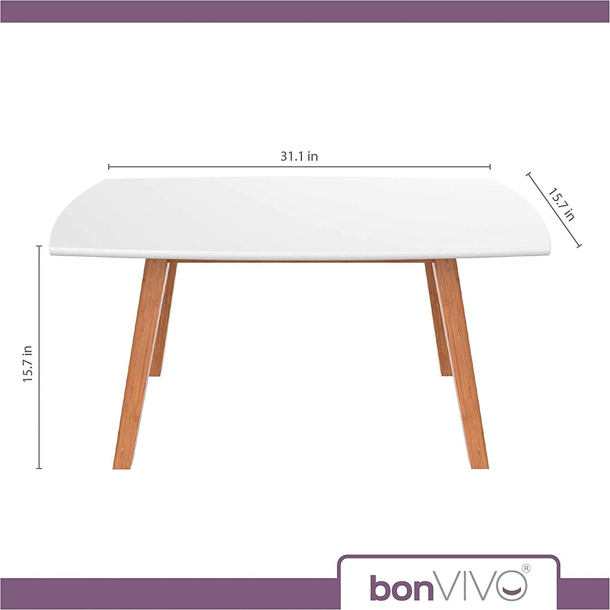 bonVIVO Small Coffee Table - Franz Designer Low Table w/Wooden Bamboo Frame for Sitting, Storage and Living Room Furniture for Men and Women - White bonVIVO
