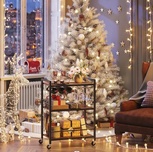 TUTOTAK Bar Cart, Serving Cart for Home, Microwave Cart, Drink Cart, Mobile Kitchen Shelf with Wine Rack and Glass Holder, Rolling Beverage Cart BC01BB030 TUTOTAK