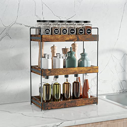 SANRETAHO Rustic Brown 3-Tier Wooden Bathroom and Kitchen Organiser Shelf SANRETAHO