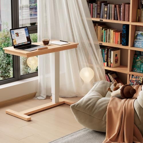 Muwuele Solid Wood Overbed Bedside Table with Wheels, Adjustable Medical Tilt Top Hospital Bed Table Over The Bed, Rolling Laptop Desk, Mobile Standing Desk for Hospital and Home Use (Natural) Muwuele